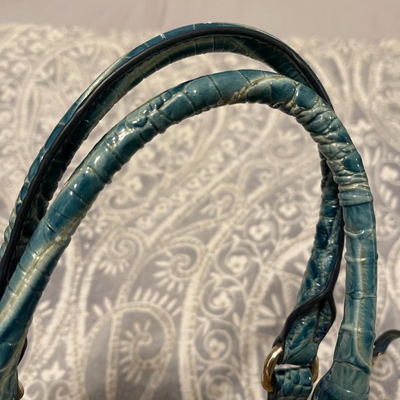 Brahmin Small Bowie Raffia/lagoon blue Satchel Crossbody summer - Picture 9 of 10